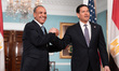 Egyptian Foreign Minister Badr Abdelatty (L) meets with U.S. Secretary of State Marco Rubi...