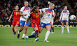 Alex Greenwood of England Women and Vicky Lopez of Spain Women (Barcelona) in action durin...