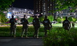 Members of the National Guard patrol the area of the Navy Yard Metro Station along with Me...