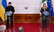 Prime Minister Giorgia Meloni of Italy meets President Volodymyr Zelensky of Ukraine at Pa...