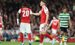 Noni Madueke interacts with Viktor Gyokeres of Arsenal during the UEFA Champions League Qu...