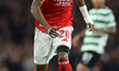 Noni Madueke of Arsenal in action during the UEFA Champions League Quarter Final 2nd Leg m...