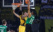 Cameron Hunt of Asisa Joventut competes with Greg Brown III of AEK BC during the Basketbal...