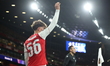 Max Dowman of Arsenal gestures during the UEFA Champions League Quarter Final 2nd Leg matc...