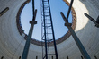 A cooling tower is seen from the inside at the Chornobyl Nuclear Power Plant in the Kyiv r...
