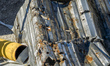 Debris from a Russian drone strike on February 14, 2025, on the New Safe Confinement, whic...