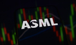 The ASML logo is displayed on a smartphone screen placed on a reflective surface onto whic...