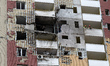 An apartment block in the Podilskyi district shows damage in Kyiv, Ukraine, on April 16, 2...