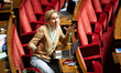 Laure Miller, a deputy of the Ensemble pour la Republique parliamentary group, reacts duri...