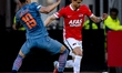 Shakhtar Donetsk player Kaua Elias and AZ Alkmaar player Wesley Patati compete during the...