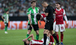 Diego Llorente of Real Betis argues with the referee during the UEFA Europa League 2025/26...