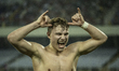 Danish professional footballer Anton Sojberg of East Bengal FC celebrates with teammates a...