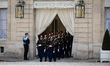 The French Republican Guard is seen in the courtyard of the Elysee Presidential Palace bef...