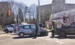Firefighters and police respond to the scene of a vehicle accident in Toronto, Ontario, Ca...