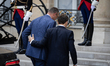France's President Emmanuel Macron welcomes Germany's Chancellor Friedrich Merz before a m...