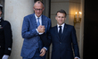 France's President Emmanuel Macron welcomes Germany's Chancellor Friedrich Merz before a m...