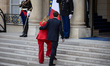 France's President Emmanuel Macron welcomes Italy's Prime Minister Giorgia Meloni before a...