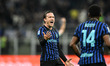 Piotr Zielinski of FC Inter celebrates after scoring a goal during the Italian Serie A foo...