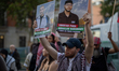 Pro-Palestinian demonstrators gather in Madrid, Spain, on a Friday, marching from Atocha t...