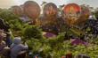 Villagers attend the hot air balloon festival in Cluntang, Musuk, Boyolali, Central Java,...