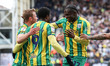 Josh Maja of West Bromwich Albion is congratulated after scoring to make it 1-0 during the...