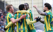 Josh Maja of West Bromwich Albion is congratulated after scoring to make it 1-0 during the...