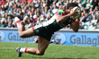 Gabriel Hamer-Webb of Leicester Tigers scores his third try during the Gallagher Premiersh...