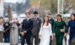 Prince Vincent of Denmark and Princess Josephine of Denmark arrive with Crown Prince Chris...