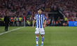 Takefusa Kubo of Real Sociedad in action during the Copa del Rey final match between Atlet...