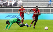 Facundo Torres #11 of Austin FC and Richie Laryea #22 of Toronto FC compete for the ball d...