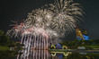 A fireworks show takes place to celebrate the traditional SANYUESAN festival at Qingquan L...
