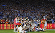 Real Sociedad players celebrate the victory after winning the Copa del Rey final match bet...
