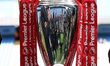 The Premier League Trophy is displayed during the Premier League match between Manchester...