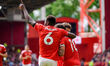 Morgan Gibbs-White of Nottingham Forest celebrates his goal to make it 2-1 with teammates...