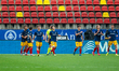 FC Andorra players celebrate after scoring a goal during the La Liga Hypermotion 2025-2026...
