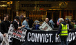 Members of Rise and Resist and their supporters protest outside Trump Tower in Midtown Man...