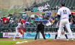Kehden Hettiger of the Reading Fightin Phils is on the bases during a Minor League Basebal...