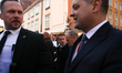 Emmanuel Macron, President of France, is welcomed by Donald Tusk, Prime Minister of Poland...