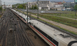 A Deutsche Bahn ICE high-speed train departs Wuerzburg central station in Wuerzburg, Bavar...