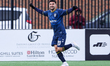 Inter Toronto midfielder Gabriel Bitar, number 20, celebrates his goal during a Canadian P...