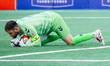 Vancouver FC goalkeeper Callum Irving secures the ball during a Canadian Premier League ga...