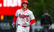 Chase Krewson of the Rutgers Scarlet Knights celebrates during an NCAA baseball game at Ba...