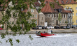 A water rescue boat operates on the Main River in Kitzingen, Bavaria, Germany, on April 19...