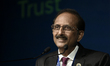 Chairman C.S. Setty of the State Bank of India speaks during the Clearing Corporation of I...