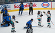 Forward Casey O'Brien #26 and Defense Allyson Simpson #20 of the New York Sirens celebrate...