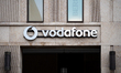 The Vodafone logo is seen in Berlin, Germany, on April 20, 2026. Vodafone Group Plc is a B...