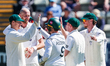 Worcestershire County Cricket Club players celebrate the dismissal of Tawanda Muyeye of Ke...
