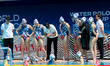 Sergey Markoch (standing, center), head coach of the Russia women's national water polo te...