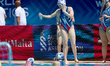 Russia women's national water polo team players walk after the second quarter during the W...