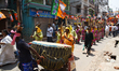 Tribal artists perform as Nitin Nabin of the Bharatiya Janata Party, accompanied by Sajal...